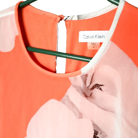 NWT! Calvin Klein Coral Floral Sleeveless Dress - Picture 6 of 7